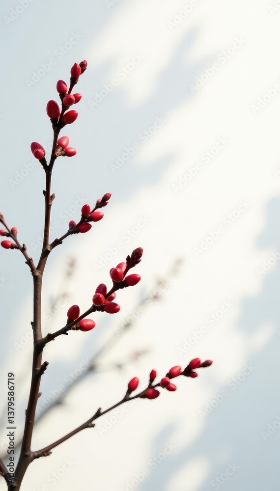 Isolated branches with subtle lighting on white, hazy, shadow, white