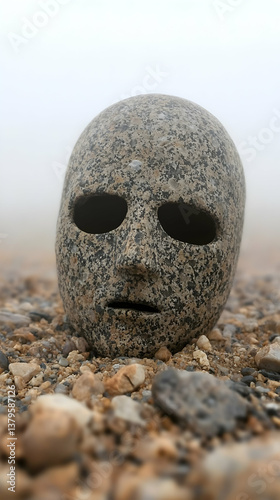 Stone Mask in Foggy Landscape