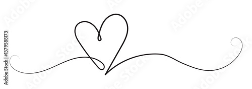 Heart hand drawn. Heart continuous line drawing. Single contour heart for love design. Single lineart sketch heart. Symbol love. Simplicity sign isolated on white background. Vector illustration