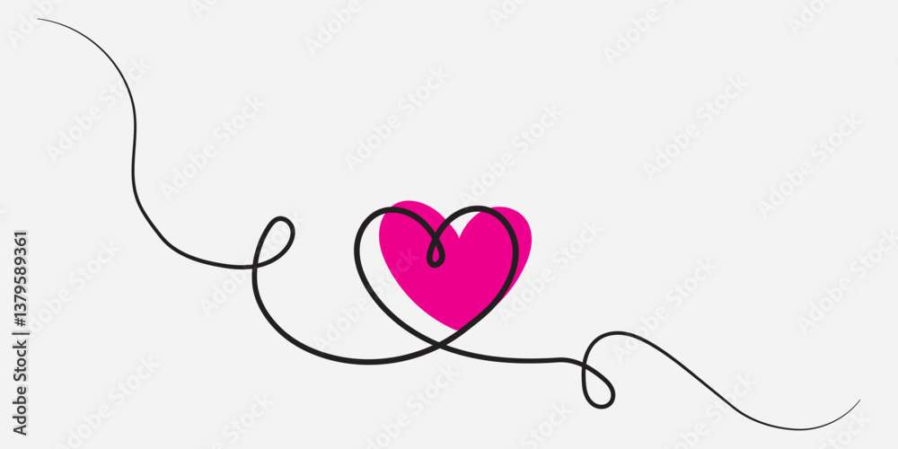 One continuous drawing of heart and color shape love sign. Thin flourish and romantic symbols in simple linear style. Editable stroke. Doodle vector illustration One continuous drawing of heart and color shape love sign. Thin flourish and romantic symbols in simple linear style. Editable stroke. Doodle vector illustration