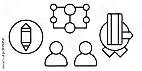 Collaboration Icons with Line Editing – Customizable & Scalable Vector Set