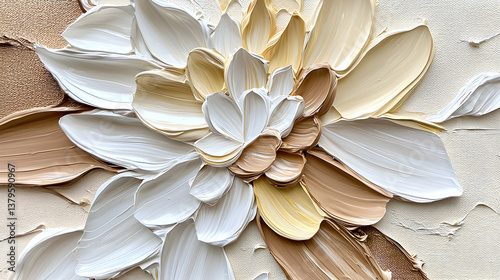 Textured Cream Beige Flower Painting
