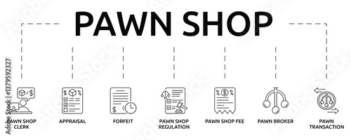 pawn shop banner with icon and keywords