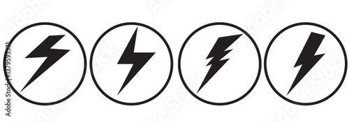 Flash thunder power icon set, flash lightning bolt icon with thunder bolt, Electric power icon symbol.