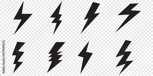 Flash thunder power icon set, flash lightning bolt icon with thunder bolt, Electric power icon symbol.