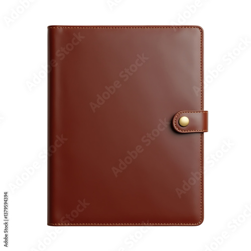 Brown leather notebook, white isolate background