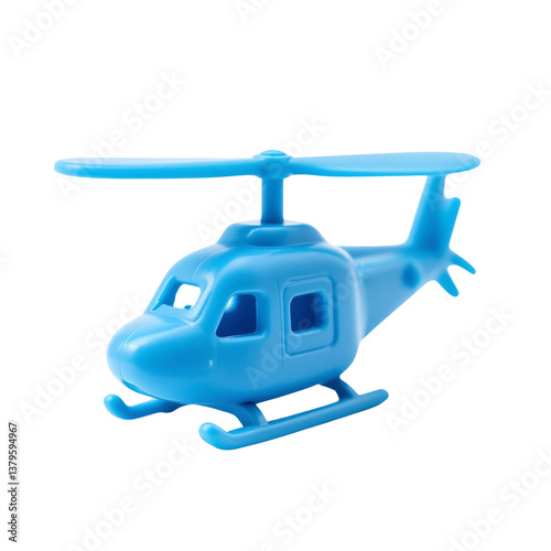Blue plastic helicopter toy, white isolate background