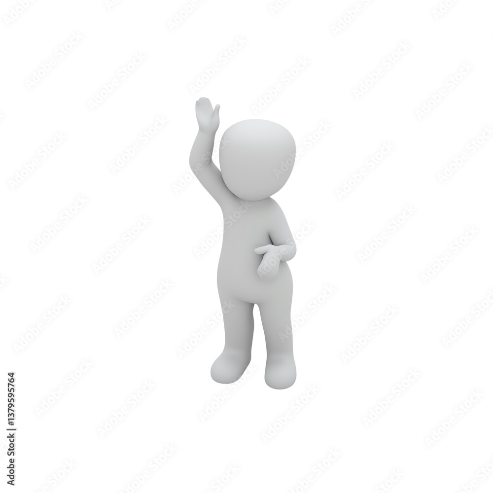 3D figure waving hand, white isolate background 3D figure waving hand, white isolate background