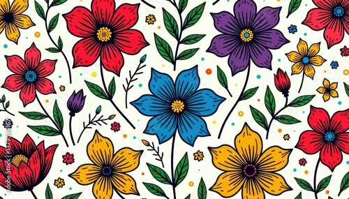 Intricate hand-drawn line art floral pattern, endlessly repeating , fabric, drawing