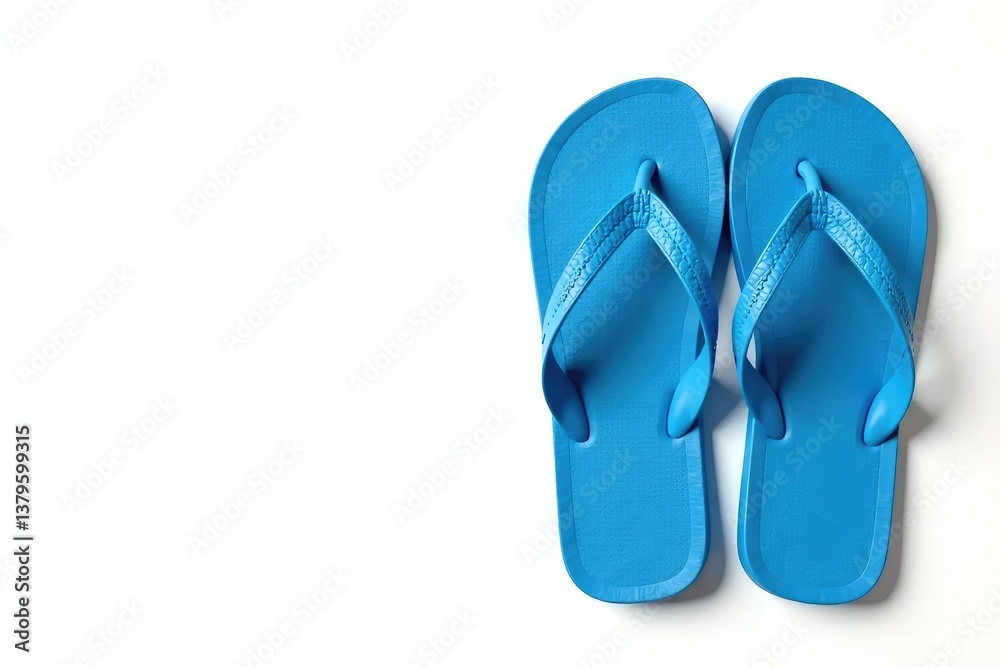 Pair of blue flip-flops isolated on white, top-down view, white, graphic, product Pair of blue flip-flops isolated on white, top-down view, white, graphic, product