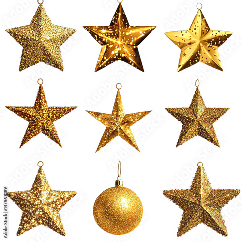 golden christmas star isolated on transparent background png
