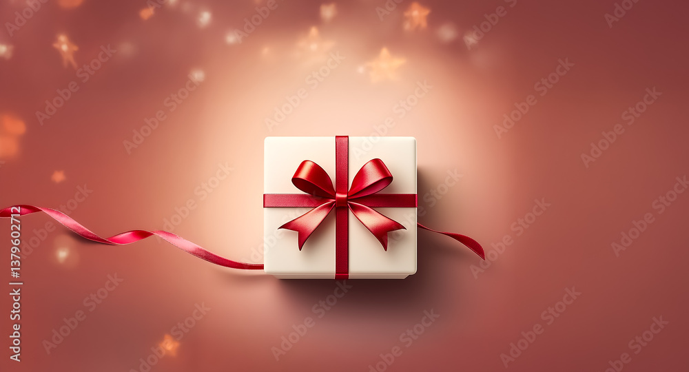 A wrapped gift box with a red ribbon and bow sits on a blurred background with star-shaped bokeh lights, creating a festive and celebratory mood. A wrapped gift box with a red ribbon and bow sits on a blurred background with star-shaped bokeh lights, creating a festive and celebratory mood.