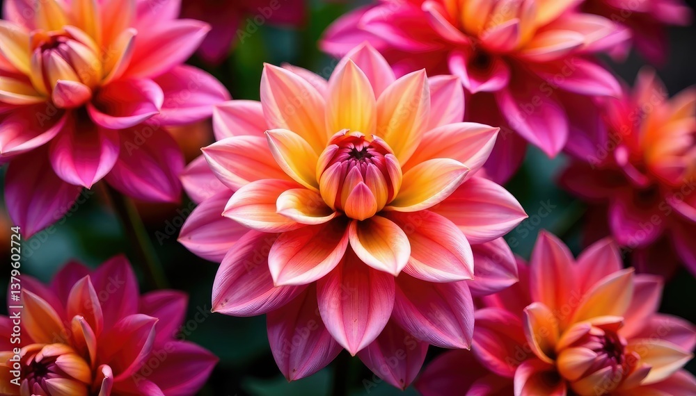 Bold dahlia petals, repeating motif, rich hues, stylish, intricate, macro Bold dahlia petals, repeating motif, rich hues, stylish, intricate, macro