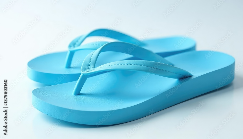 Close-up of a blue flip-flop against a pure white backdrop , studio, graphic Close-up of a blue flip-flop against a pure white backdrop , studio, graphic