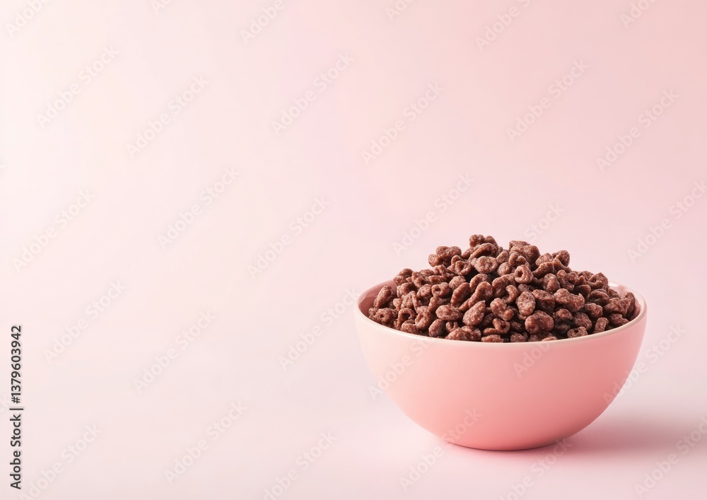 Bowl of Chocolate Cereal Rings on a Soft Pink Background Still Life Bowl of Chocolate Cereal Rings on a Soft Pink Background Still Life
