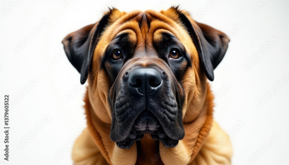Imposing mastiff, close-up head shot, pure white backdrop, close up, mastiff, powerful Imposing mastiff, close-up head shot, pure white backdrop, close up, mastiff, powerful