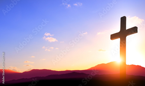 Obraz na płótnie Good Friday concept. Cross on sky background.
