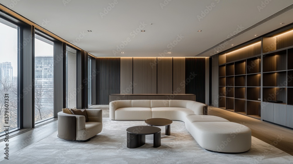 Fototapeta premium Modern Office Lounge with City Views