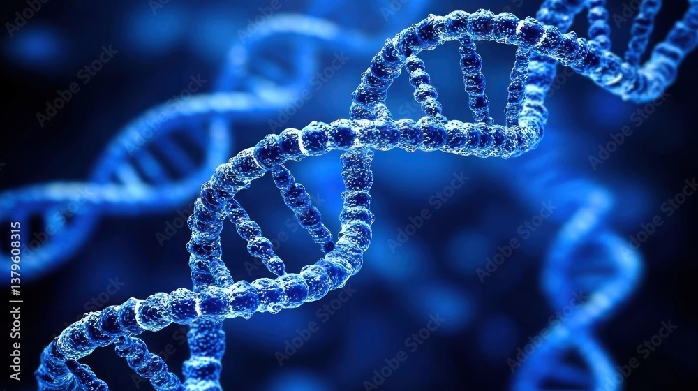 Abstract double-helix DNA strands with glowing blue lights on a dark background Abstract double-helix DNA strands with glowing blue lights on a dark background