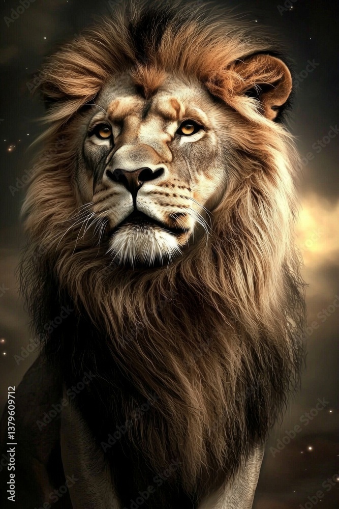 Fototapeta premium Artistic representation of a lion emphasizing its noble features.