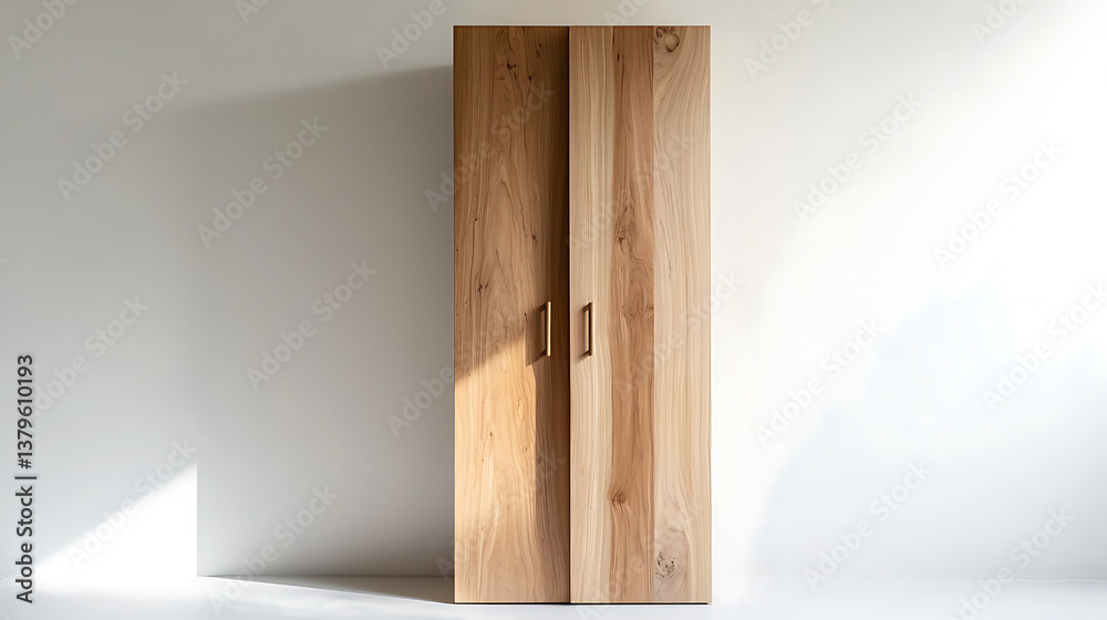 Fototapeta premium A wooden cabinet with two doors and a handle