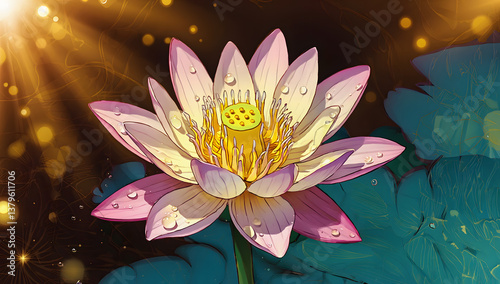 Golden Hour Lotus Bloom: Dew-Kissed Petals & Celestial Glow
