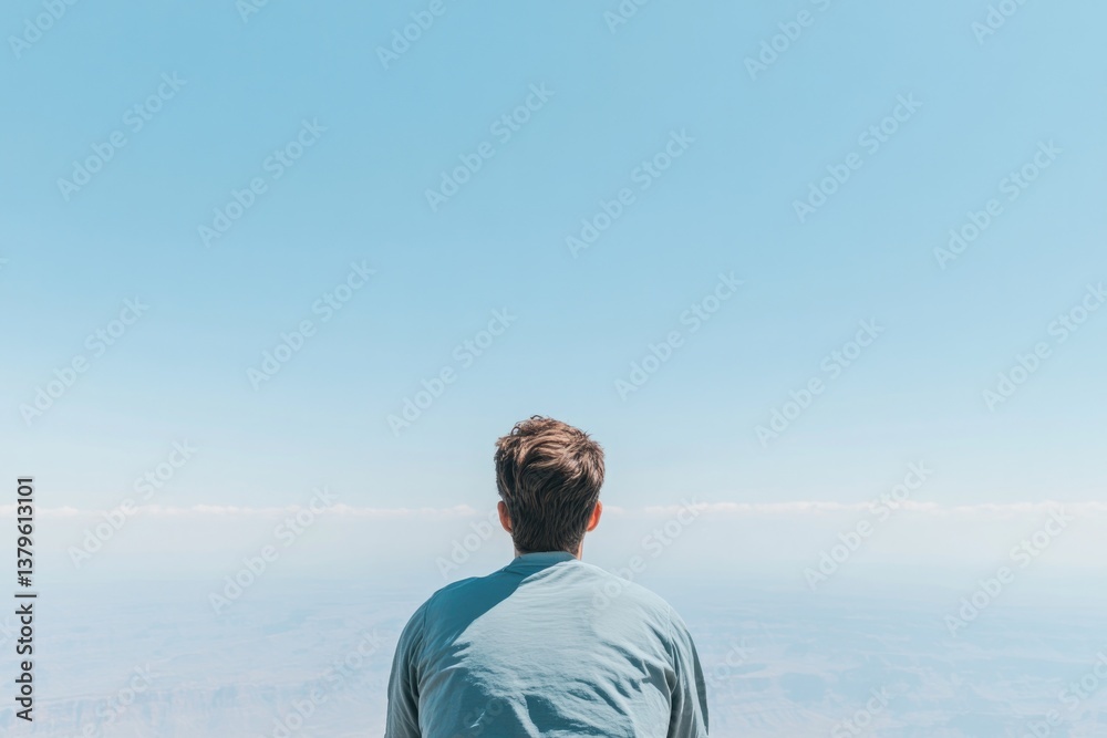 cyclist admiring vast horizon from mountaintop emphasizing open sky