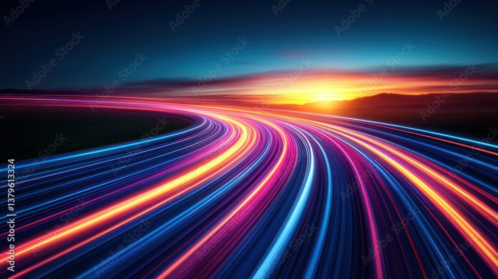 Sunset highway speed light trails, fast travel Sunset highway speed light trails, fast travel