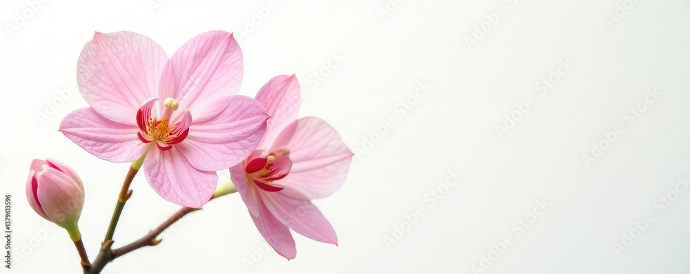 Delicate flower blooms in isolation on white background, floral, bloom