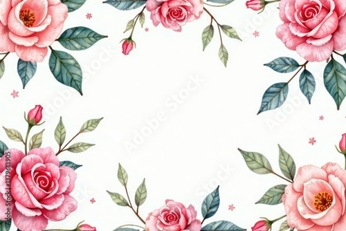 Delicate watercolor roses & leaves, repeating pattern, elegant, pretty