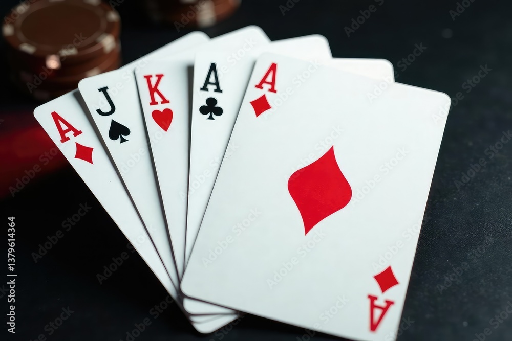 Obraz premium Four aces fanned out, showing card backs and fronts , pattern, suit