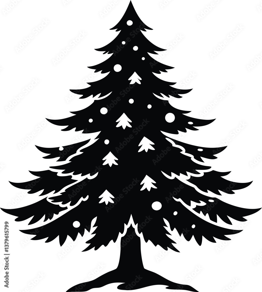 Obraz premium Pine Tree with Snow Silhouette Vector for Winter, Holiday, and Nature Design Projects