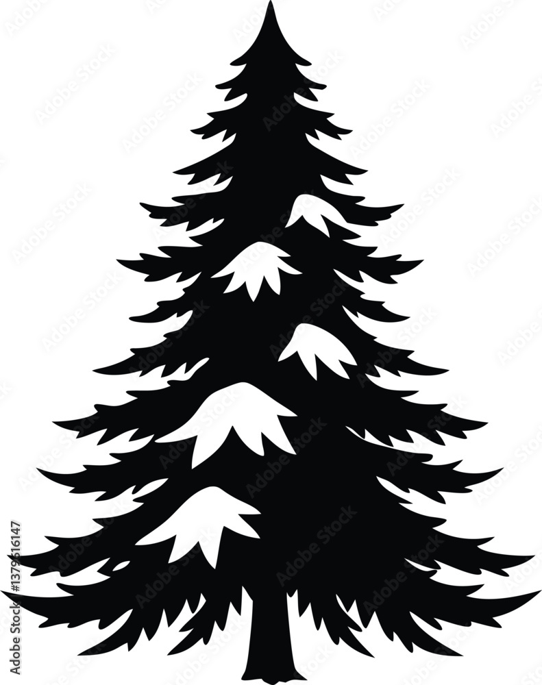 Obraz premium Pine Tree with Snow Silhouette Vector for Winter, Holiday, and Nature Design Projects