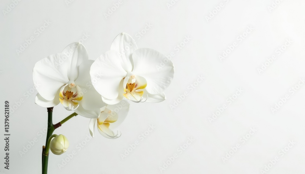 Obraz premium Delicate white orchid blossom on pure white backdrop, flora, closeup