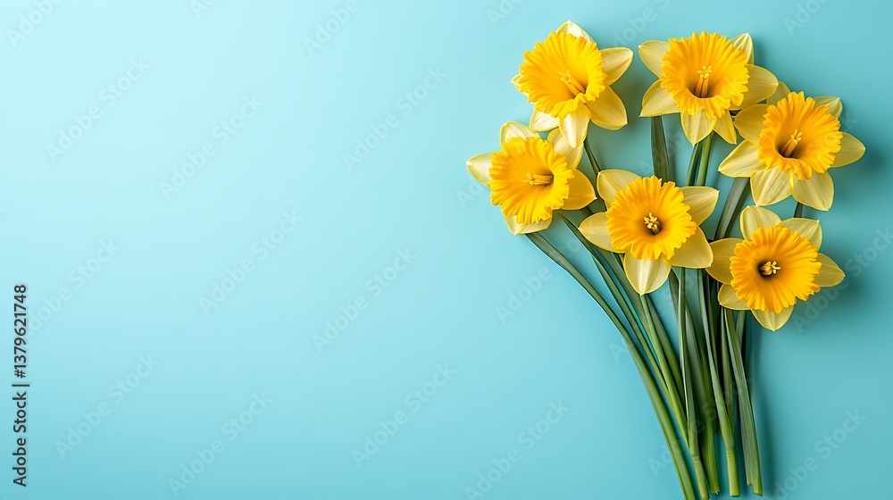 Fototapeta premium Yellow Daffodil Bouquet on Light Blue Background