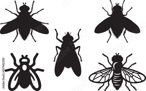 set of fly insect icon or logo silhouette design vector art illustration 