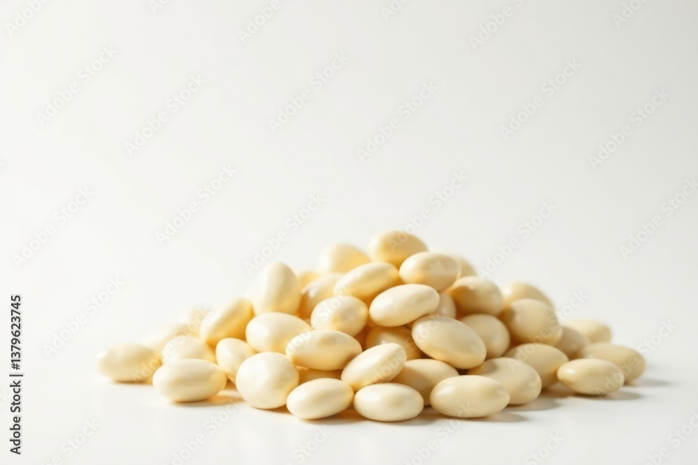 Pile of white beans against pure white backdrop, background, legume Pile of white beans against pure white backdrop, background, legume