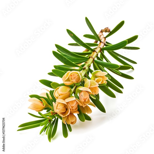 Yew Flower isolated on white background.close up.