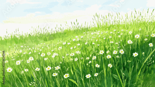 Tranquil blossom tides meadow isolated watercolor vector illustration svg