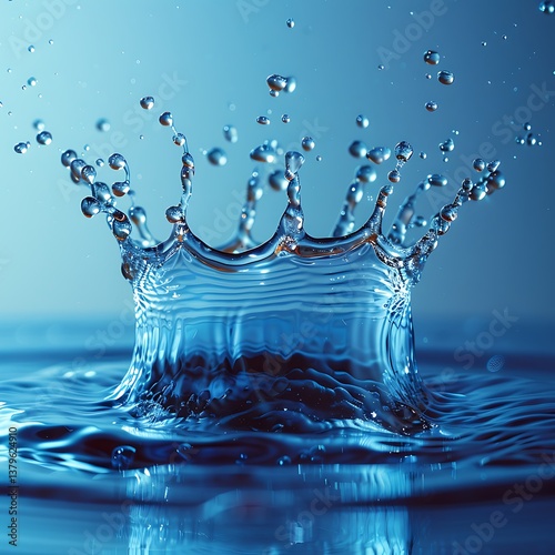 Water splash close-up on a blue background.