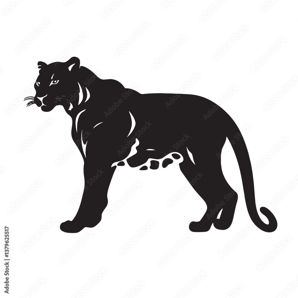 Obraz premium Black Panther Vector Illustration with Silhouette of Wild Mammal