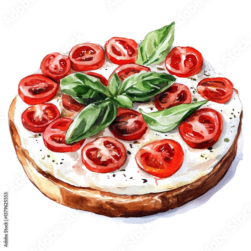 A watercolor vector illustration of Torte Caprese, isolated on a white background.

