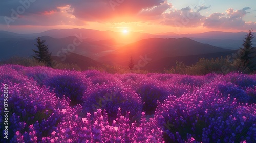 Lavender field at sunset.