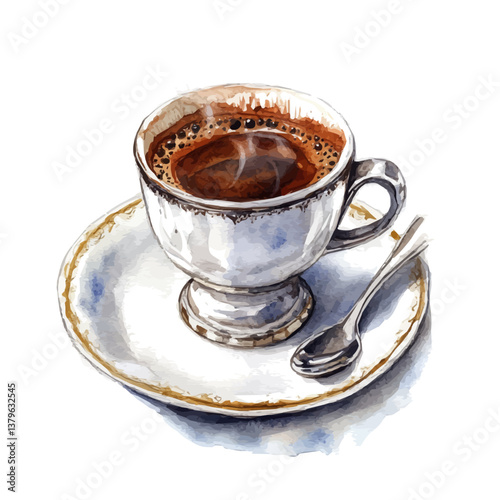 A watercolor vector illustration of Turkish Coffee, isolated on a white background.

