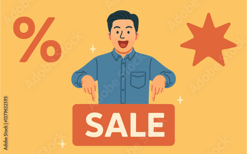 Promotion and Advertisement Illustration Flat Design of an Excited Man