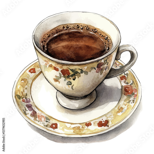 A watercolor vector illustration of Turkish Coffee, isolated on a white background.

