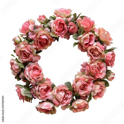 Wreath of red roses isolated on white background.