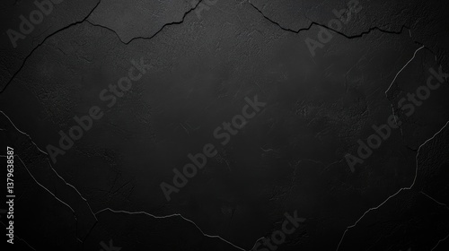 A textured black surface with visible cracks, creating a dramatic and moody atmosphere.