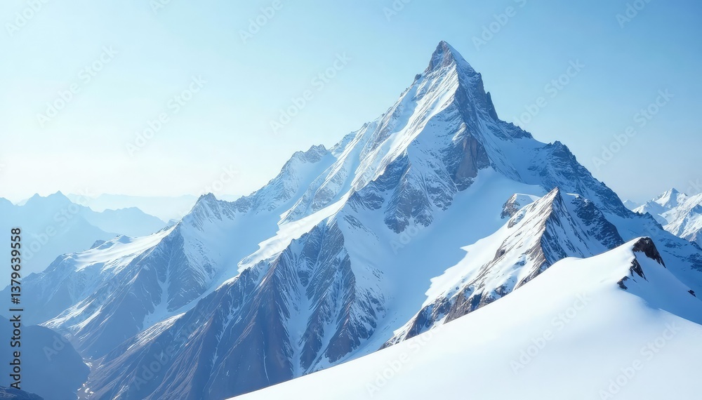 Obraz premium Snow covered mountain peak, pristine white scene, mountain scenery, serene, white