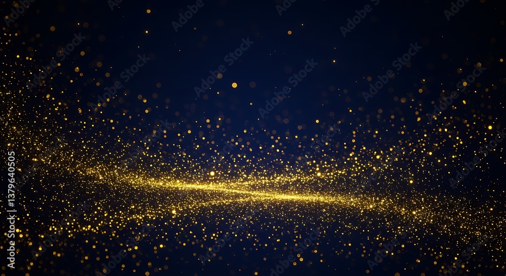 Obraz premium Golden Stardust Swirl Cosmic Dust Dance Night Sky Embers Celestial Gold Dust Deep Blue Sparkles A Galaxy Of Gold Golden River Of Light Midnight Glitter Path AI Generated